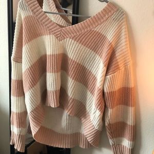 Knit V-neck Striped Sweater